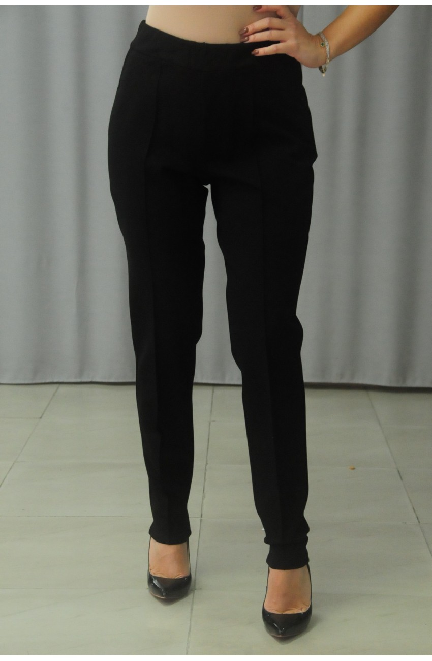 ДАМСКИ ПАНТАЛОН ОТ ТРИКО С ДИСКРЕТНО ЛАМЕ И ЛАСТИК В КРЪСТА